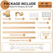 1 Set 36 - 133 Inch Adjustable Wooden Texture Curtain Rod With Cylindrical Finials, Sturdy And Durable Telescopic Curtain Rod, Suitable For Living Room And Bedroom Complete Curtain Set - Wood Grain - View 15