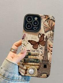 1pc New Fashion Vintage Book Eiffel Tower Butterfly Pattern Shockproof Leather Phone Case, Daily Protection Essential, Style, Perfect Gift For Friends, Family, Etc., Compatible With Iphone17/17Air/17Pro/17ProMax/IPhone16/16Plus/16Pro/16ProMax/IPhone15/15Plus/15Pro/15ProMax/IPhone14/14Plus/14Pro/14ProMax/IPhone13/13Pro/13ProMax/IPhone12/12Pro/12ProMax/IPhone11/IPhone11Pro/11ProMax - Multicolor - View 5