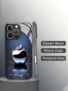 1pc Customizable Name, High-Definition Glass Phone Case With Apple Pattern, Suitable For Samsung S26 Ultra/S25 Ultra Series And Apple 17 Pro Max/17 Air/16 Pro Max/15/14 Plus/13 Pro Phone Accessories - Black - View 4
