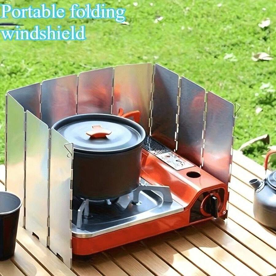 A Foldable Windshield, Suitable For Camping And Hiking Outdoor Activities - Sturdy Metal Barrier, Adjustable Angle, Perfect For Stove Setup, As A Windproof Barrier For Outdoor Cooking, Compatible With Campfires, Grills And Cooking Equipment