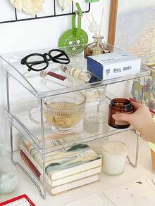 1-2pcs Multi Functional Transparent Folding Storage Rack, Suitable For Kitchen Countertops, Cup Holders, Seasoning Racks, And Bathroom Storage, Practical Storage Rack For Office Desks And Bathrooms - Multicolor - View 4