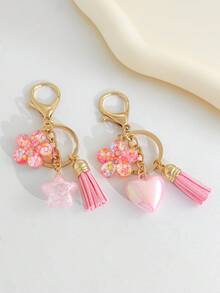 New Demon Eye Pink Heart Resin Keychain Flower Pendant DIY Bag Charm Decoration Best Friend Women's Keychain Gift - Multicolor - View 3