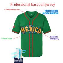 Unisex Mexican Baseball Jersey Virgen De Guadalupe 3D Print Baseball Jersey, Stitched Button Front Short Sleeve Baseball Shirt - Green - View 4