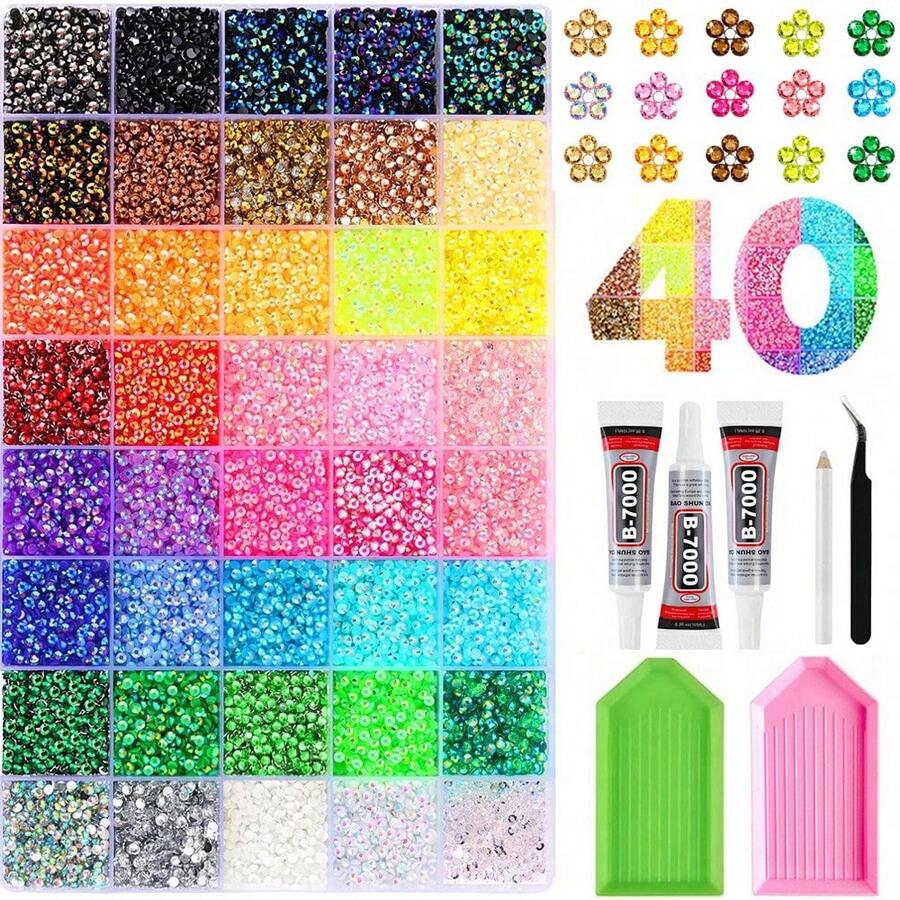40 Colors/15 Colors Resin Jelly Rhinestones, Colorful Flat Back Shiny Rhinestones Luxury Handmade Material Set; Suitable For DIY Rhinestone Craft Kits, Diamond Painting, Shiny Decorative Accessories, Handmade Supplies And More - Multicolor - View 1