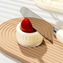 1pc Plastic Suction Cup Spherical Knife Sharpener, Cream White & Red Round Kitchen Tool Sharpening Stone, Suitable For Home Kitchen - Red - View 2