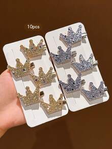 10pcs Gold & Silver Crown Hair Clips, Sweet Style Hair Accessories For Daily Wear - Multicolor - View 2
