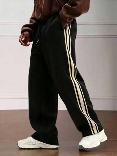Men's Spring/Autumn Striped Drawstring Waist Pocket Casual Straight Leg Pants