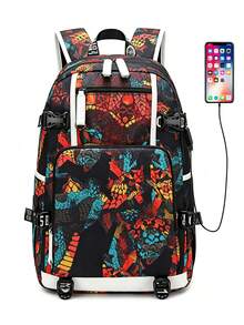 Colorful Graffiti Print Waterproof Laptop Backpack, Street Fashion Casual Daily Use Bag, Large Capacity Travel Backpack, Suitable For Outdoor Sports, Vacation, Daily Commute And Campus Life - Multicolor - View 1