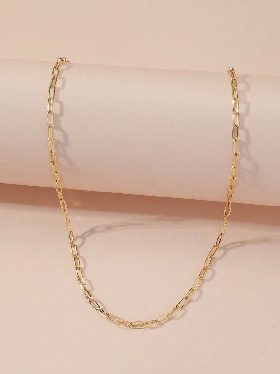 Aboocag 1pc Stainless Steel Square Link Chain Necklace - Gold - View 1