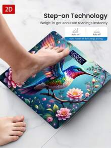 Electronic Digital Bathroom Scale, Colorful Hummingbird Perched On Flower-Surrounded Branch, Uses AAA Batteries (Not Included), 1pc, Gift For Friends And Family, Tempered Glass Surface, Temperature Detection - Multicolor - View 4