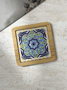 Sicilian Vintage Floral Tile Pattern Thickened MDF Material Embossed High-Definition Printed Square Heat-Insulating Coaster Placemat Suitable For Home Daily Use And Holiday Birthday Gift, Travel Souvenir Gift - Multicolor - View 9