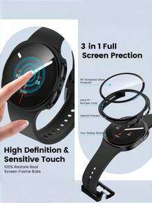 3 In 1 Case With Tempered Glass Screen Protector Compatible With Samsung Galaxy Watch 8/9 40mm 44mm Ultra-Thin Full Coverage Hard PC Anti-Scratch Anti-Slip Anti-Collision High-Definition Protective Case Galaxy Watch 8/9 Protective Shell 44mm 40mm Sports Accessories Classic Watch 9 Watch 8 Unisex, Black/Transparent/Rose Gold/Starlight - Integrated Case and Film - View 3
