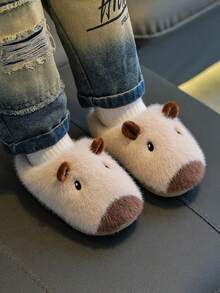 1 Pair Kids Fuzzy Slippers Winter Capybara Design, Suitable For Boys And Girls, New Cute Full-Coverage Baby Plush House Shoes - Beige - View 3