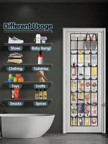 LMMAKE 1PC Over Door Hanging Shoe Organizer, 28 Pockets With 4 Metal Hooks, Wall/Closet Door Storage Bag For Shoes And Daily Sundries, Suitable For Apartment & Rental Home - Black - View 7