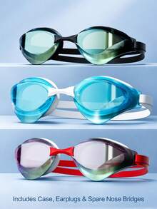 Swim Goggles Men Women Electroplated Anti Fog Mirrored Lens Earplug Plano Pool - Multicolor - View 9