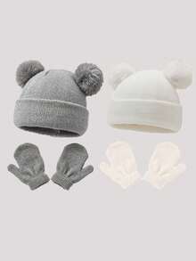 4 piezas/Set Gorro y guantes de punto para bebé, adecuado para niños/niñas, regalo ideal para Navidad/Acción de Gracias. Gorro de punto cálido, transpirable, suave y amigable con la piel para bebé - Multicolor - Ver 10