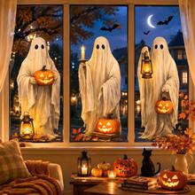 1/3pcs Vintage Country Style White Ghost Halloween Window Decals, Double-Sided Visible PVC Static Cling Glass Stickers, Suitable For Living Room, Kitchen, Store And Home Decor - Multicolor - View 3