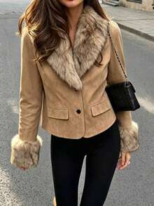 Seelio Autumn/Winter Fashion Faux Fur Coat - Brown - View 2
