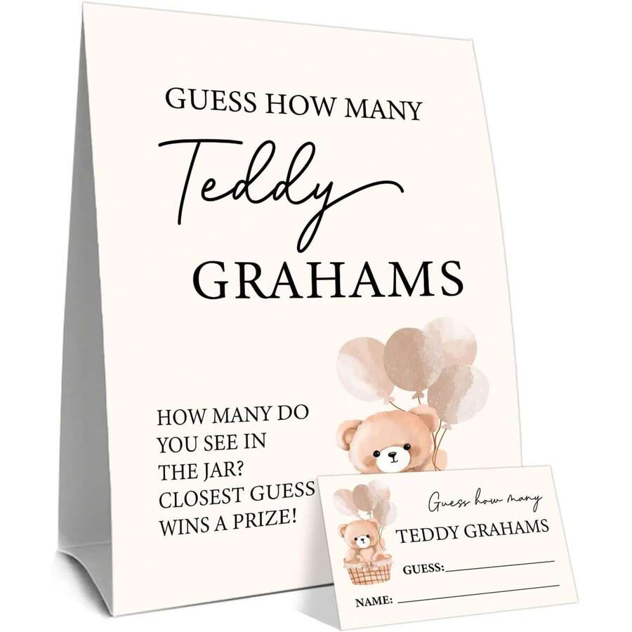(1 Sign And 30 Cards Set) How Many Teddy Bears Gender Reveal Party Game, How Many Teddy Bears Game Cards, Teddy Bear Party Game Sign Cards, Bear And Balloon Party Game, Gender Reveal Decoration - Balloon Bear - View 1