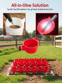 Automatic Chicken Water Cups, Gravity Poultry Watering System With Float Valve, Leak-Proof Chicken Drinker Kit With Hole Saw, Automatic Waterer For Chickens, Ducks, Quails And Poultry - Style A - View 7