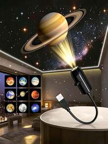 1pc Galaxy Projector Light, 10 Planet Pattern Projection 360° Rotatable Decorative Lamp, Cute Atmosphere Creator, Portable USB Powered LED Planet Projector, Suitable For Bedroom Ceiling, Photo Background, Valentine's Day, Proposal, Wedding, Camping, Gaming, Photography Lighting, Disco, Space, Birthday, Holiday Atmosphere, Wedding Anniversary, Stars In The Night Sky, Projector, Moonlight, Flame, Christmas - USB Planet Projector Lamp - View 2