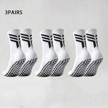 1/3/6 Pairs Men's Mid-Calf Silicone Non-Slip Breathable Comfortable Sports Socks Suitable For Basketball, Football, Running - Black and White - View 9