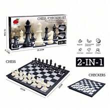 2-In-1 Magnetic Chess And Checkers Set - Portable Chess Set Folding Board Game - View 7