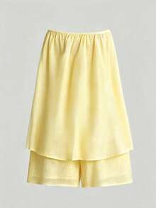 Women's Summer Solid Color Strapless Tube Top + Shorts Set, Casual Sets For Women Elegant - Pale Yellow - View 7