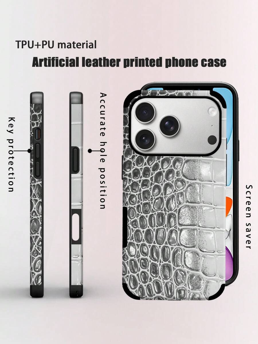 1 buah Casing Ponsel Kulit Mikrofiber Motif Buaya Lembut Tahan Guncangan Anti Jatuh Kompatibel dengan Apple 17 Pro Max/16 Pro Max/16plus/13 ProMax/14 ProMax 13 14 11 12pro 11/15pro Galaxy S24 Ultra dengan Lubang Speaker Desain Transfer Suara Hadiah Liburan - Hitam dan Putih - View 1