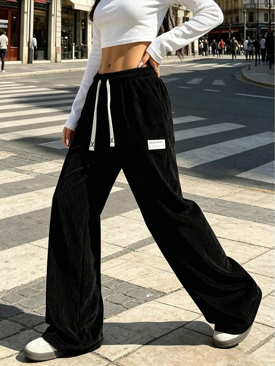 New Women's Outdoor Casual Pants, Loose Fit, Solid Color Design Sports - Black - View 1