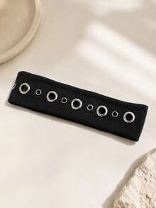 1pc Y2K Punk Metal Eyelet Wide Headband, Black Fabric Headband, Cool Non-Slip Women's Hair Accessory - Black - View 2