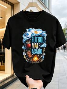 Maglietta Argentina Soccer Mate Asado 100% Cotton, Girocollo, Vestibilità Ampia, Comoda, Con Grafica - Black - View 2