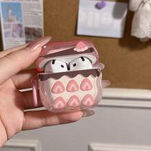Pink Soft Series Cute Strawberry Chocolate Cake Pattern Full Coverage Wavy Edge Earphone Case Protective Cover + Pink Ring, Compatible With For Apple For Airpods 4/For Airpods Pro New/Pro 2/Pro 3, Suitable For Women - Pink - View 3