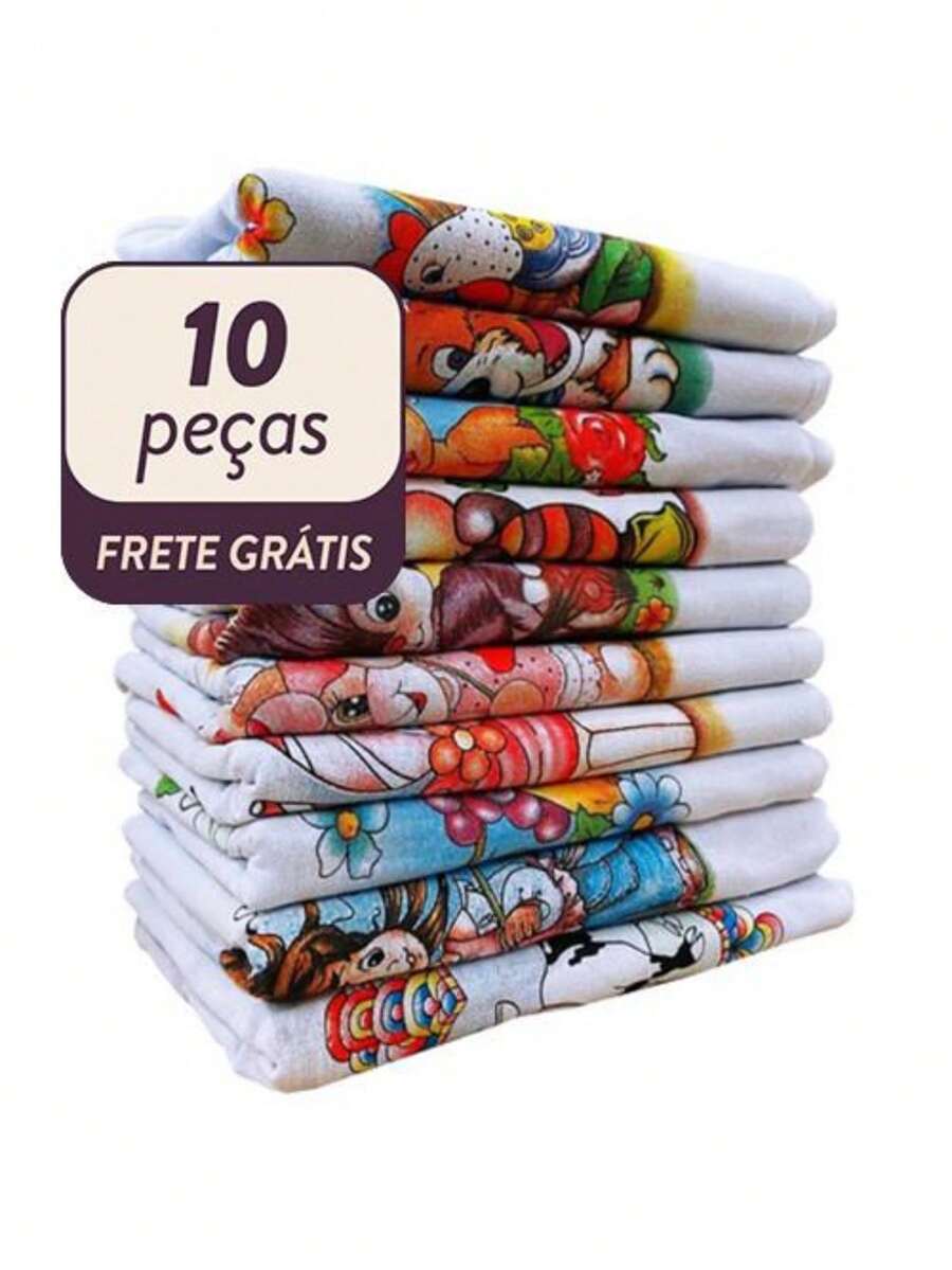 Kit Panos De Prato Para Cozinha Pia Bainha Copa Estampado Grande Com 5 e 10 Peças - 10 peças - Visão 1