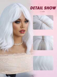 White Wavy Wig With Bangs,Short Curly Bob Wig Shoulder Length 12Inch Synthetic Hair For Women Girl Heat Resistant Synthetic Colorful Wigs For Daily Party Halloween Cosplay Use - Multicolor - View 7