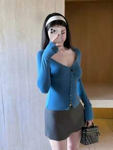 Designer Long Sleeve T-Shirt Women Autumn Sexy Style Sexy Slim Fit Top - Blue - View 6