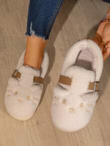 1 Pair Women Beige Casual Closed Toe Shoes Cartoon Pattern Adjustable Strap House Footwear - Beige - View 4