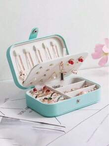 1 pieza Caja de joyas de 2 capas, Caja de almacenamiento de joyas, Caja de almacenamiento de joyas de gran capacidad, Bandeja de exhibición de collares, Para viajes - A - Ver 6