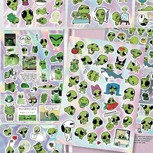8pcs Cute Little Alien Die-Cut Stickers, Minimalist Adorable Waterproof Decals For Phone Case Packaging - Multicolor - View 3