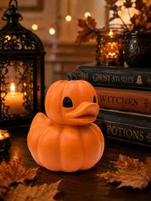 Decoração de Pato de Abóbora de Halloween, Figurinha de Pato em Formato de Abóbora Laranja Fofa, Ornamento de Mesa Assustador de Outono, Adequado para Casa, Lareira, Estante, Escritório, Festa de Halloween e Decoração de Outono - Pato de Abóbora - Visão 2