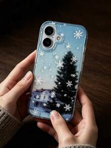 1 buah Casing Ponsel Motif Gradien Biru Musim Dingin Pohon Pinus Kabin Kepingan Salju, Perlindungan Anti Benturan Lensa Penuh, Aksesori Gaya Musim Dingin Korea, Hadiah Kejutan Natal, Kompatibel dengan iPhone 11 12 13 14 15 16 17 Pro Max - MultiWarna - View 2