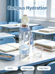 1pc 600ml Large Capacity Cross-Body Rope Officially Licensed Miffy Rabbit Water Cup, A Portable Leak-Proof Travel Cup, A Cute Cartoon Insulated Drinking Cup, Suitable For Students And Girls For Outdoor Daily Use - Clear - View 2