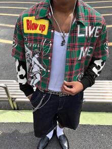 Modcrash Men's Plaid Letter Print Casual Versatile Daily Wear Shirt - Multicolor - View 6