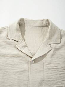 ANDREILEE Men's Solid Cuban Collar Short Sleeve Button‑Up Shirt, Loose Fit Pocket Casual Summer Daily Wear - Apricot - View 7