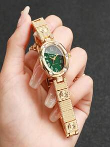 Women's Bracelet Watch Oval Dial With Rhinestones And Roman Numerals, Elegant Quartz Watch, Gift For Girlfriend (1pc/Set) Watch Box Not Included - Gold - View 2