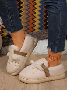 1 Pair Women Beige Casual Closed Toe Shoes Cartoon Pattern Adjustable Strap House Footwear - Beige - View 5