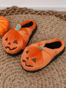Halloween Pumpkin Party Slippers Women's Winter Home Fashion Indoor Slip-On Fuzzy Warm Shoes - Orange - View 7