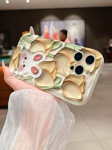 1pc Wavy Edge Cream Floral Print Phone Case, Soft TPU Shockproof Protective Cover, Tulip Rabbit 3D Pattern Phone Case Compatible With Samsung, Series Phones - White - View 5