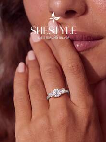 1pc 925 Sterling Silver Flower Rhinestone Ring, Exquisite Jewelry Gift For Women, Suitable For Dating - Three Diamonds - View 9