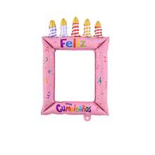 Handheld Candle Birthday Cake Photo Frame Balloon Spanish Happy Birthday Print Feliz Cumpleaños Birthday Party Anniversary Decoration - Multicolor - View 7